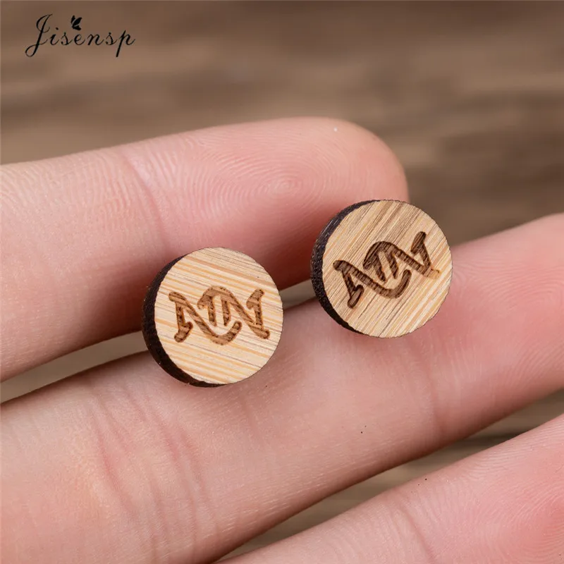 Jisensp Unique Design Tiny Handmade DNA Stud Earrings for Women Wooden Minimalism Geometric Round Earring Personality bijoux | Украшения и
