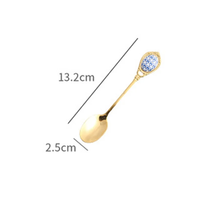 

TeaSpoon Set Gold Plating Inlay Ceramic Handle Coffee Spoon Tablespoons Dessert Ice Cream Scoop Salad Spoon 4pcs