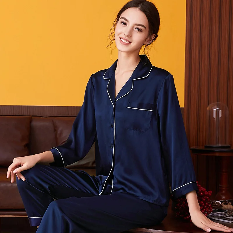 Silk Pajamas Women's Long-sleeved Two-piece Set 100% Mulberry Silk Home Clothes For Women