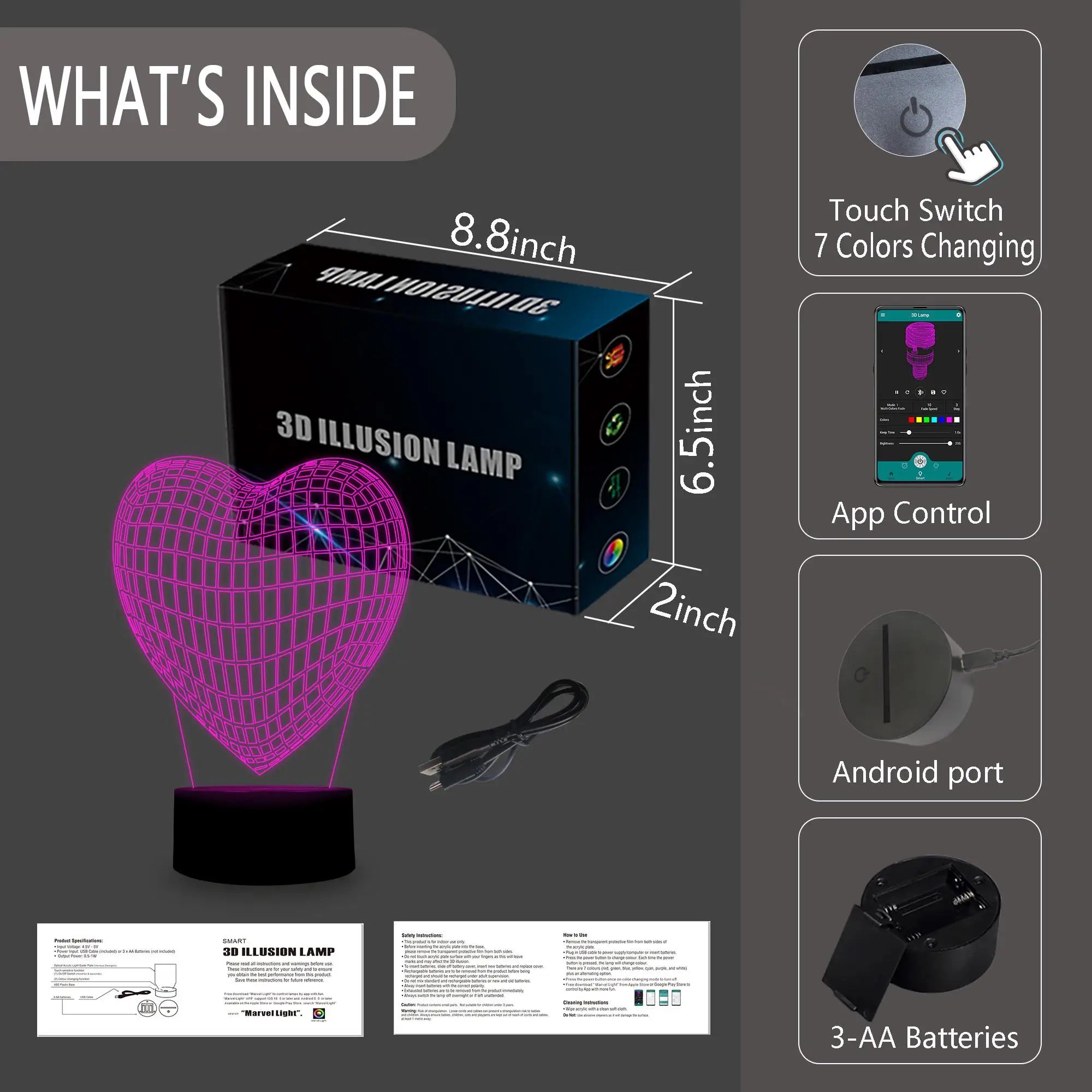 3D иллюзионная лампа в форме сердца ночсветильник с музыкой и синхронизацией