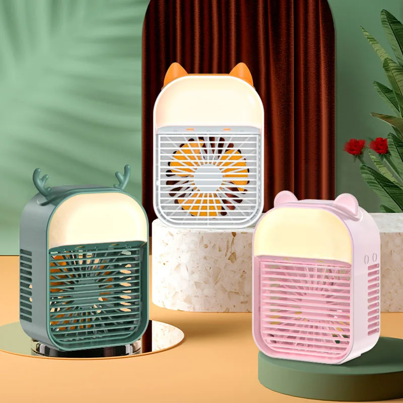 

Water Spraying Cooling Fan with Night Light USB Rechargeable Fast Cooling Air Conditioner Mute Operation 3 Gears Wind Humidifier