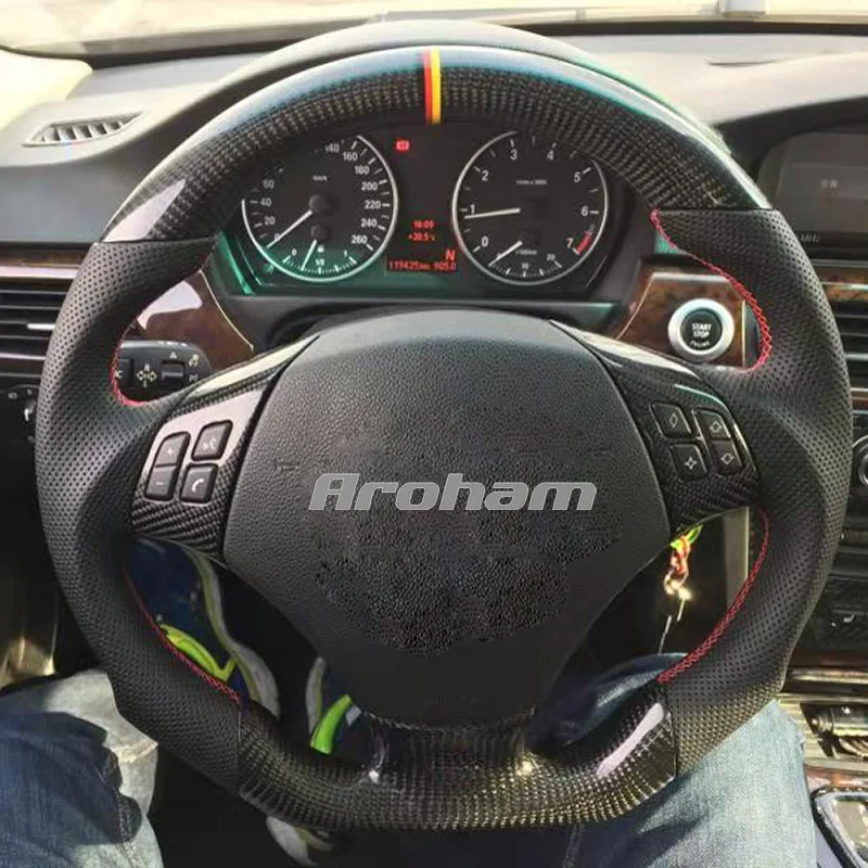 

Leather Carbon Fiber Steering Wheel For BMW E90 E92 320 318i 320i 325i 330i 320d X1 328xi 2003 2005 2007 2009 Suede Forging