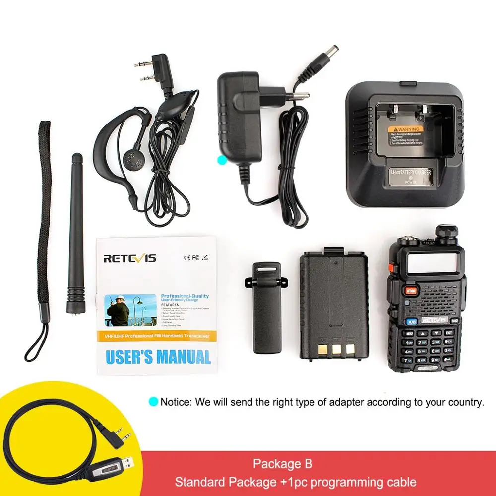 Package B RETEVIS RT5R удобная портативная рация 5 Вт VHF UHF VOX FM Ham любительская радиостанция двухсторонняя рация для Baofeng UV-5R UV5R - Цвет: Package B