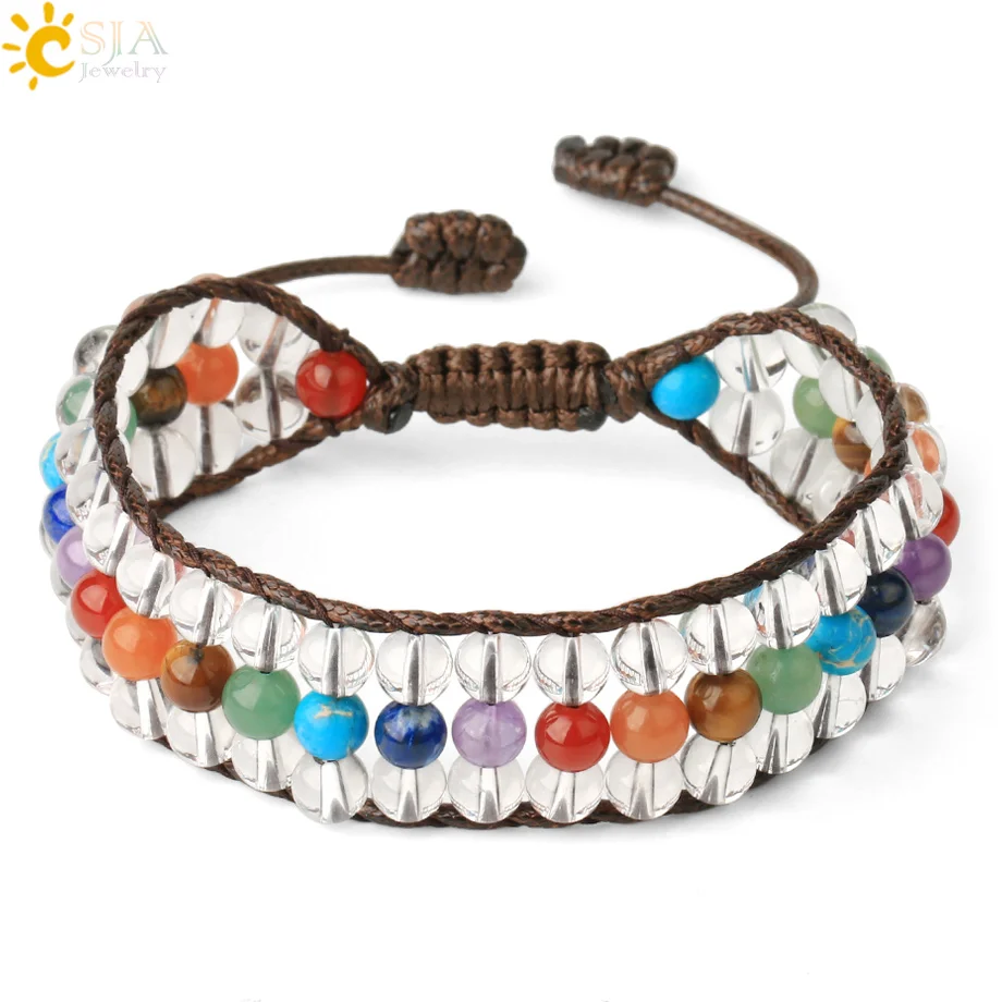 Женский браслет с натуральным камнем CSJA многослойный Плетеный прозрачными