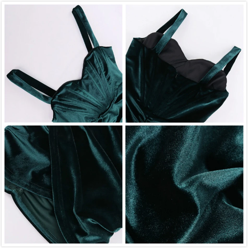 

Free Shipping High Quality Women's Velvet Dress 2021 New V-neck Sleeveless Green Bodycon Draped Dress Club Party Mini Vestidos