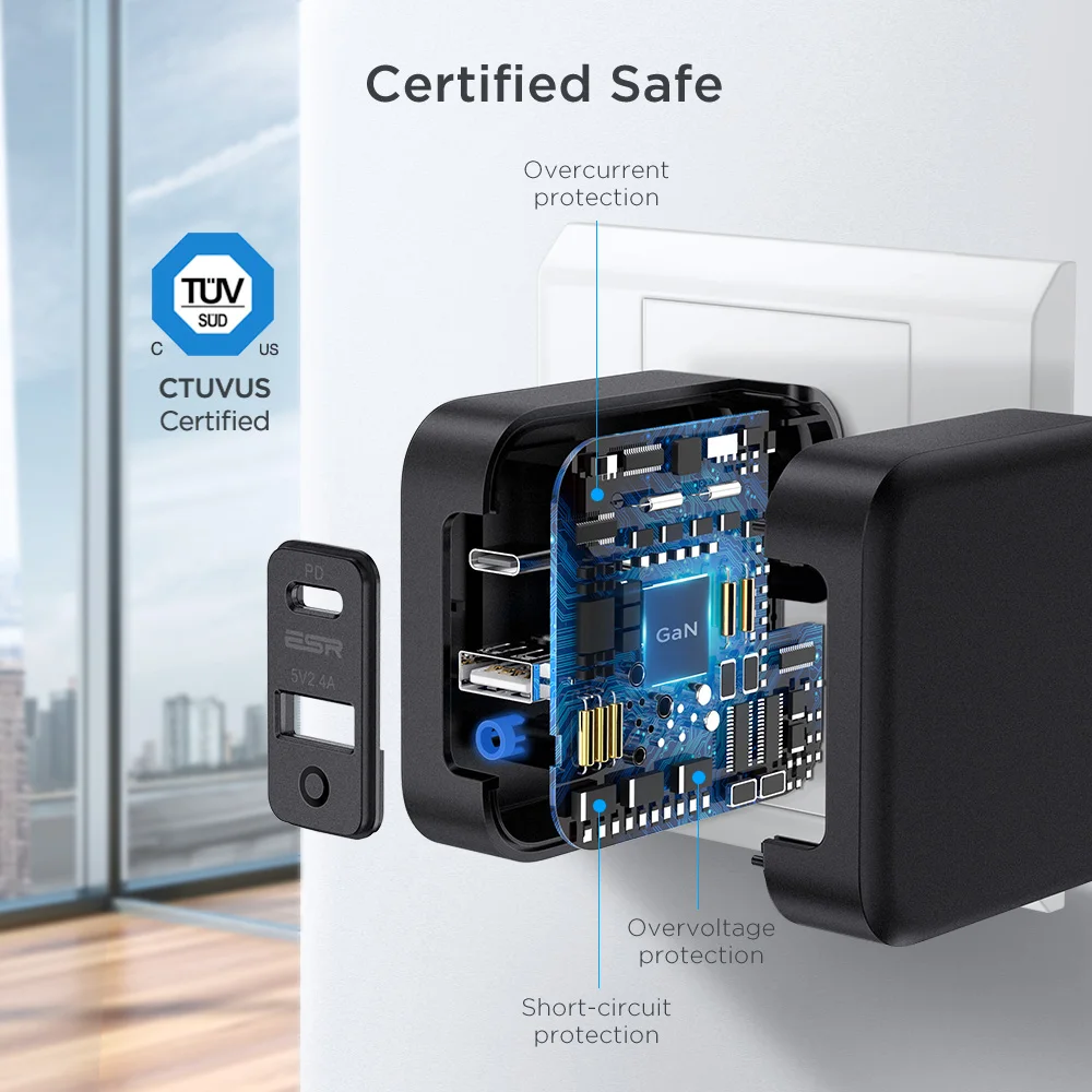 ESR 65 Вт Ган Зарядное устройство штепсельная вилка американского стандарта PD