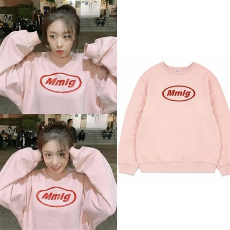 

New Autumn Korean Women Sweatshirt Retro Letters Plus Velvet Pullover Female Oversized Pink Sweatshirt Mujer