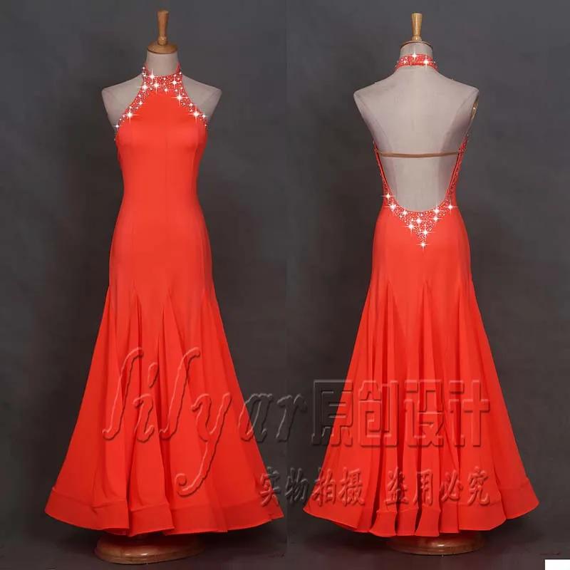 

Ballroom Dance Dress Standard Skirt Competition Dress Costumes Performing Dress Customize New Arrival Adult Children Orange Slim