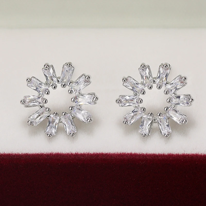 

Sweet And Romantic Hollow Flower Design Women's Earrings Silver Inlaid Bright And Fashionable Women's Jewelry New | Earrings