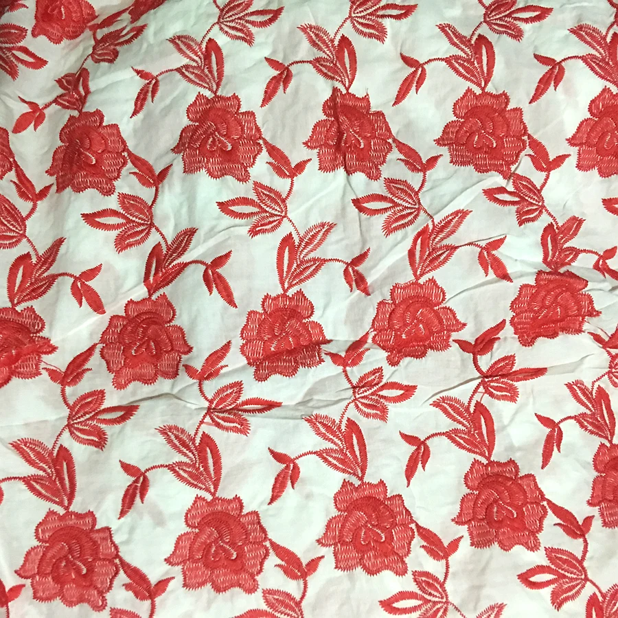 

1Y/lot rose flower embroidery lace patchwork cotton fabirc women dress wedding decoration