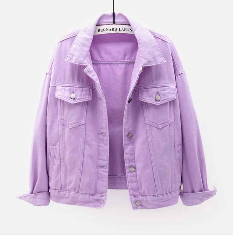 Women's Denim Jacket Spring Autumn Korean Fashion Short Coat Pink Jean Jackets Casual Tops Purple Yellow Loose Female Outerwear
