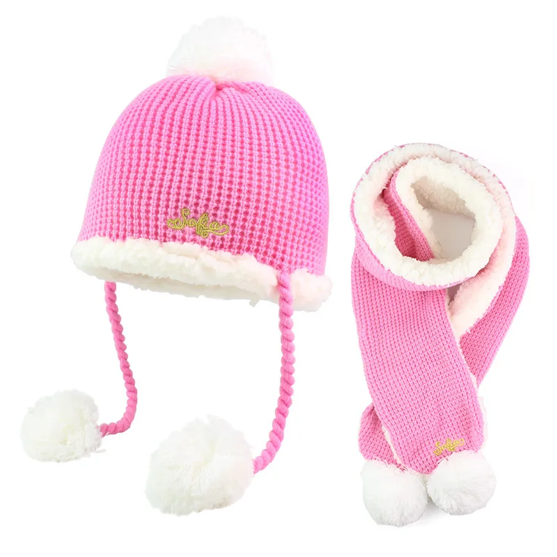 

kinds caps scarf two piece set winter boys warm Plush thickened Bib Set knitted hat set winter hats ski maskpink three holes