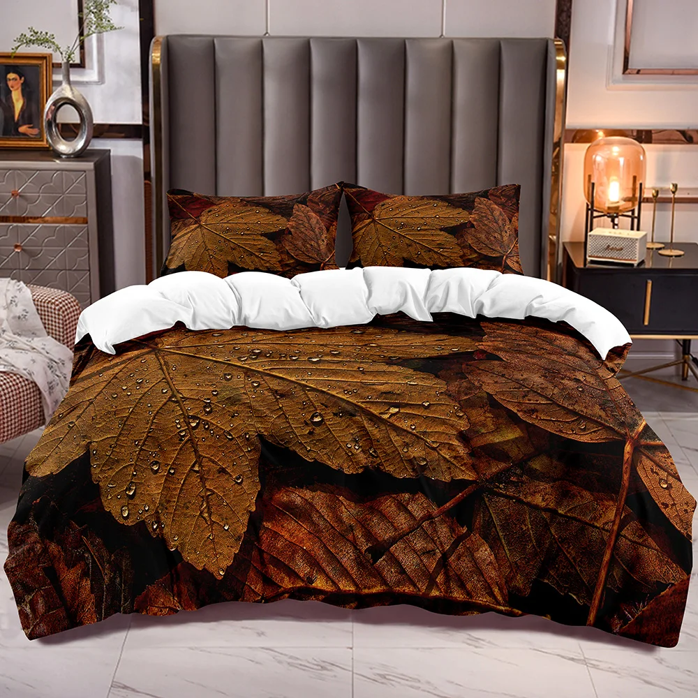 

Comforter Cover with Falling Leaves Print 3D Autumn Theme Bedding Duvet Cover Sets with Leaf Botanical Pattern