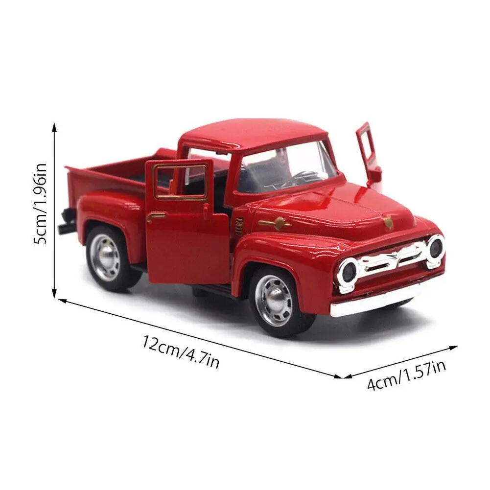 Red Truck Pickup Alloy Car Miniature Model Toy Boy Children's Xmas Gift Christmas Classic Rustic Vintage Metal Home Decoration | Дом и сад