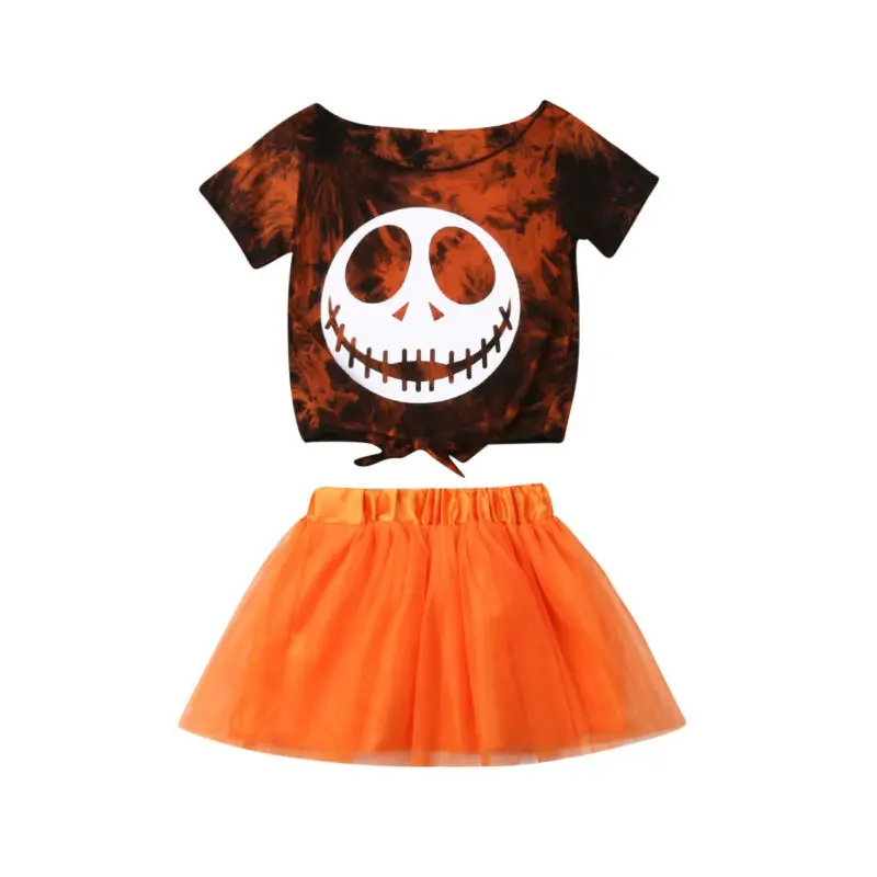 Одежда для Хэллоуина 1 4 T одежда маленьких девочек футболка с черепом топы платье