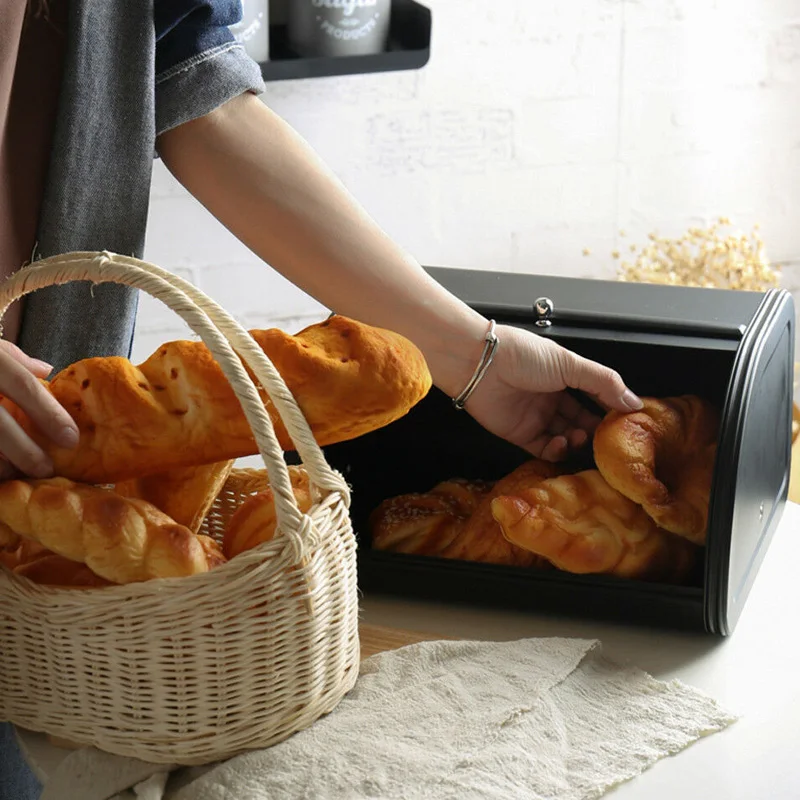 

Metal Bread Box Bin kitchen Storage Containers with Roll Top Lid Kitchenware Storage Box Promotion