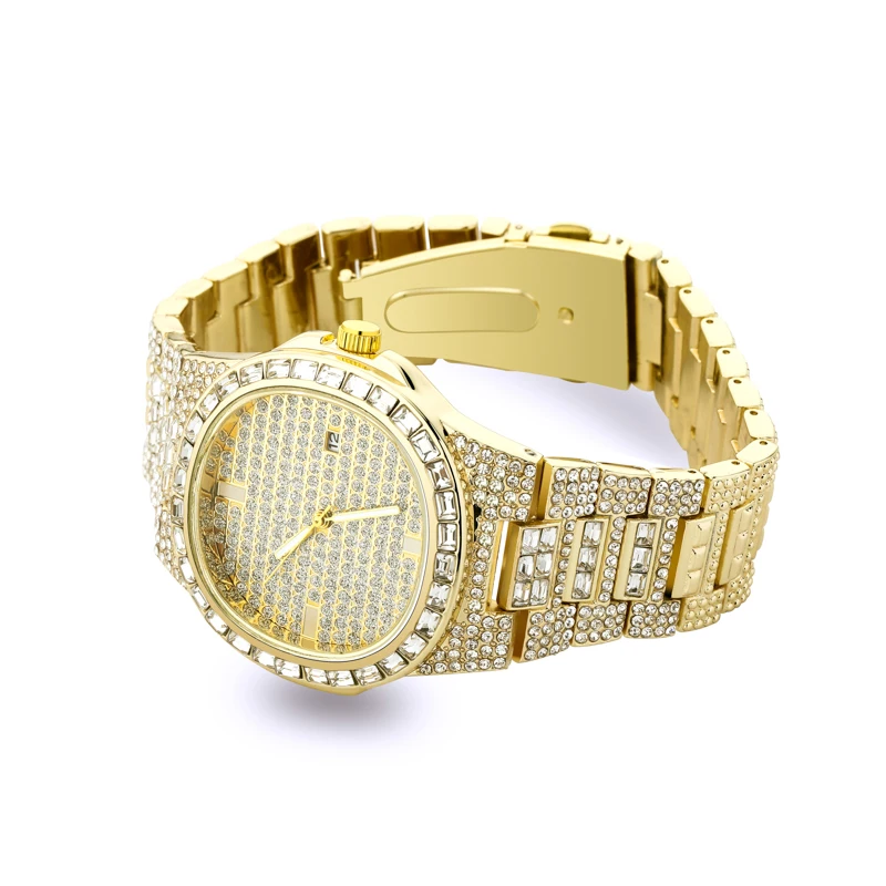 Часы TOPGRILLZ Iced Out Diamond кварцевые часы из нержавеющей стали золотого и серебряного