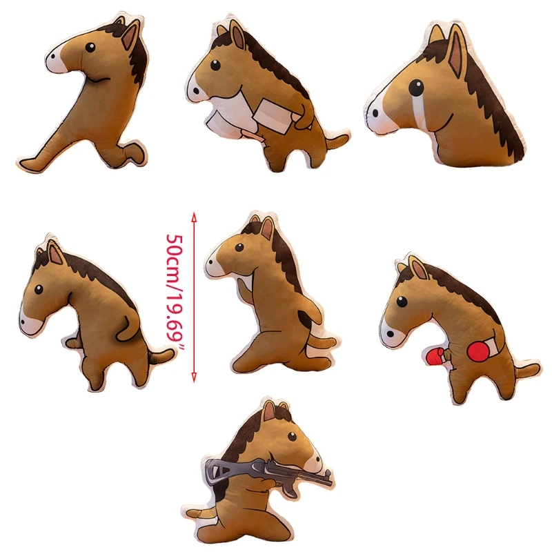 

H55B 50cm Funny Sand Sculpture Horse Plush Toy PP Cotton Stuffed Animal Doll Spoof Horse Cushion Sleeping Pillow Home Decoration