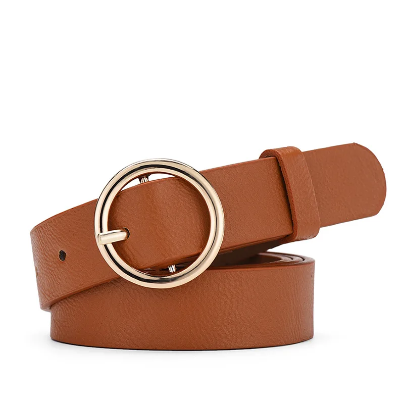 

Women Belt Classic Fashion Solid Leather Waistband Circle Buckle Wide Belt Korean Style Belts 2021