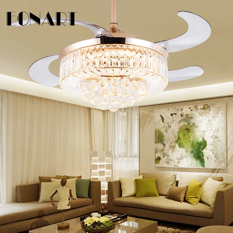36 дюймов led Хрустальные невидимые потолочные вентиляторы лампа с пультом