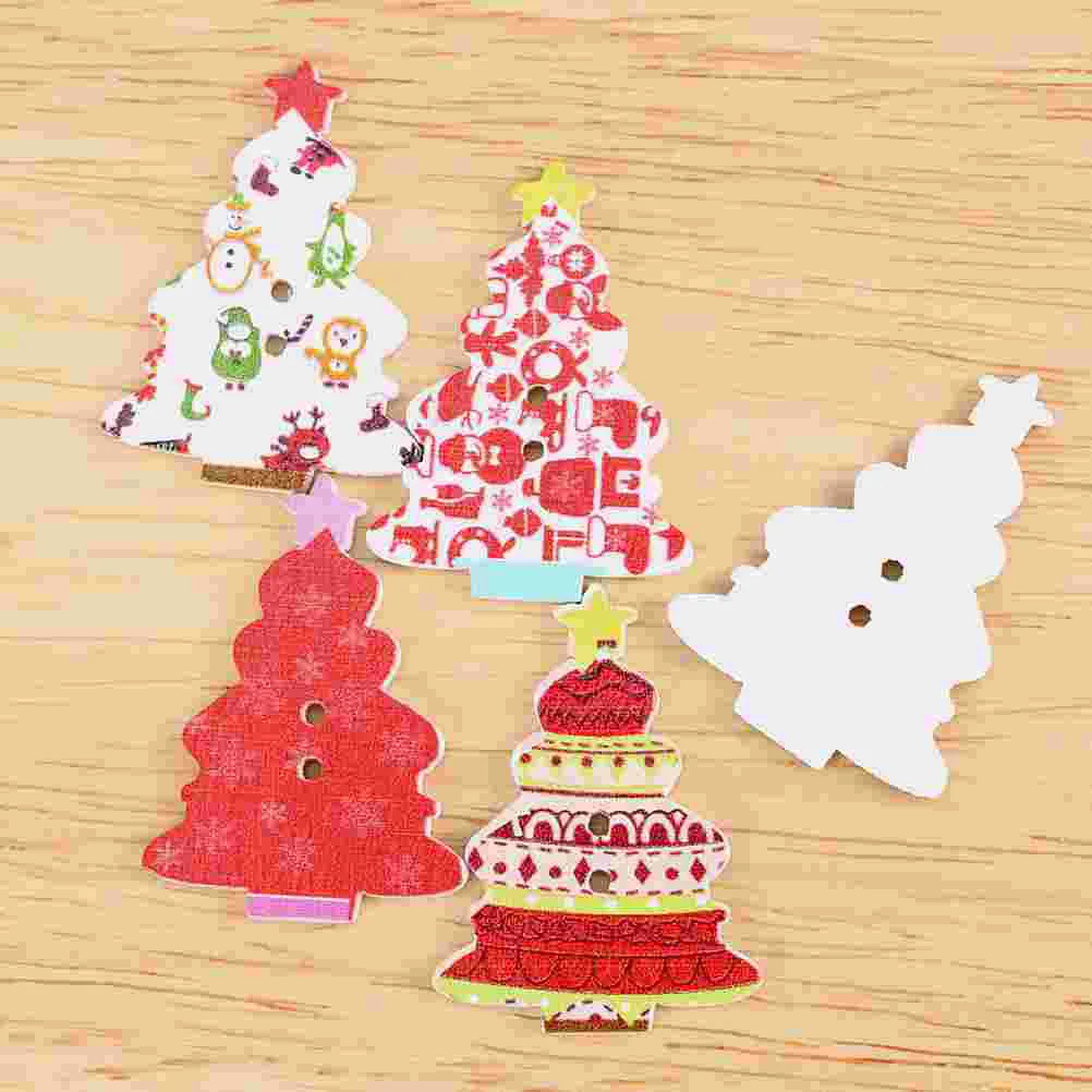 

50Pcs 2-hole Wooden Buttons Christmas Tree Elements Colored Buttons for Sewing Crafting (Random Pattern)