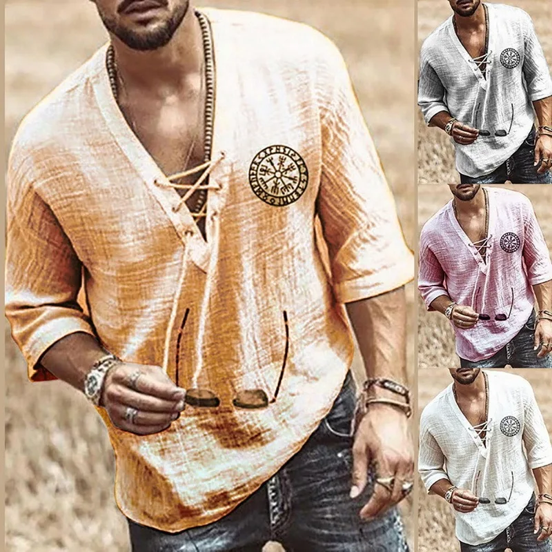 

Clothes Men T-shirt Fashionable Linen Summer T-shirts Long Sleeves Men Casual Sport Printed Blouse Top Mujer 5XL