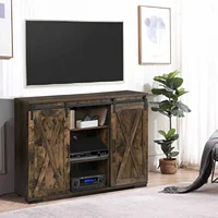 Farmhouse Barn Door TV Stand Wood Media Console Storage Cabinet Flat Screen Up 55 Entertainment Center Living Room Rustic Brown