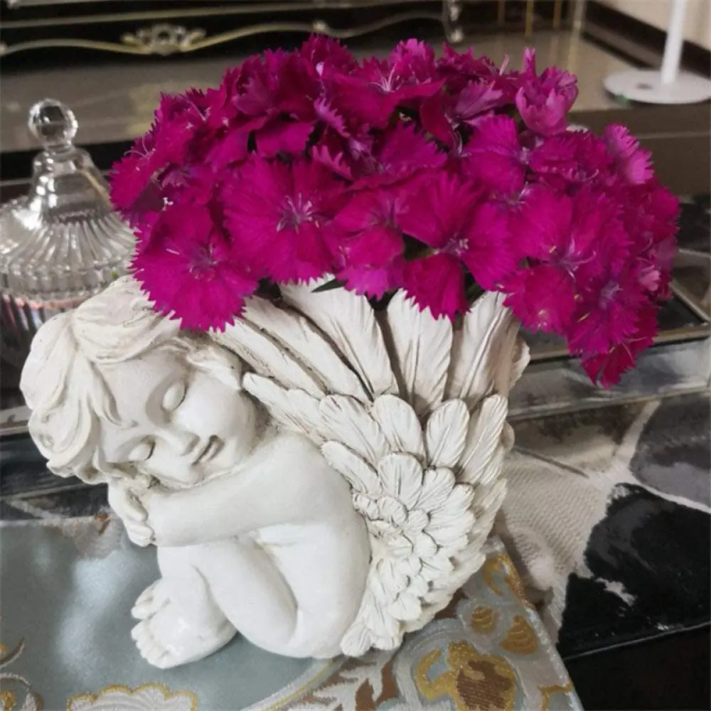 

Hot Cupid Angel Flower Vases Vintage Angel Resin Sculptures Crafts for Home Garden Yarns Decoration