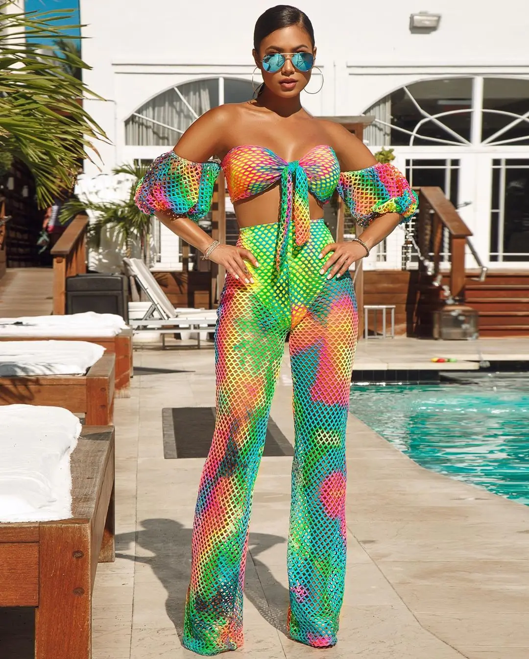 Новинка 2019 женский летний топ с открытыми плечами и длинным рукавом брюки