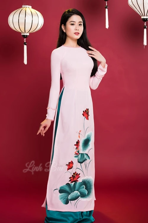 Платье Чонсам aodai платье из двух частей с рисунком лотоса ручная роспись по