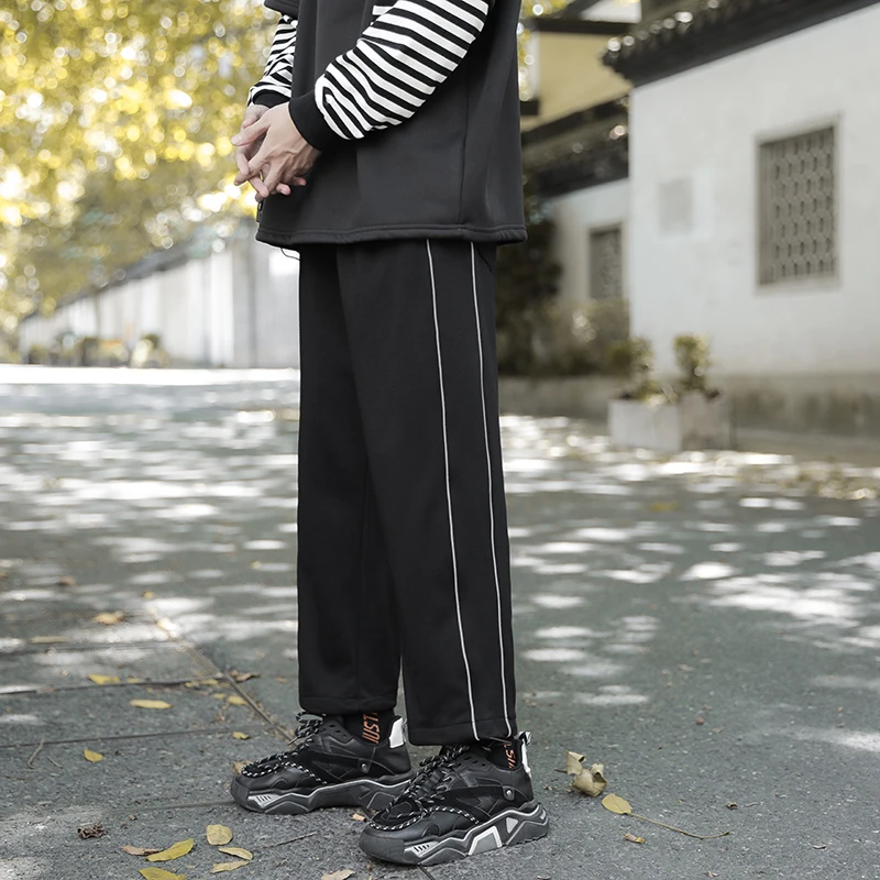 

Осенние модные брендовые укороченные мужские брюки в Корейском стиле модные Свободные Студенческие универсальные повседневные широкие сп...