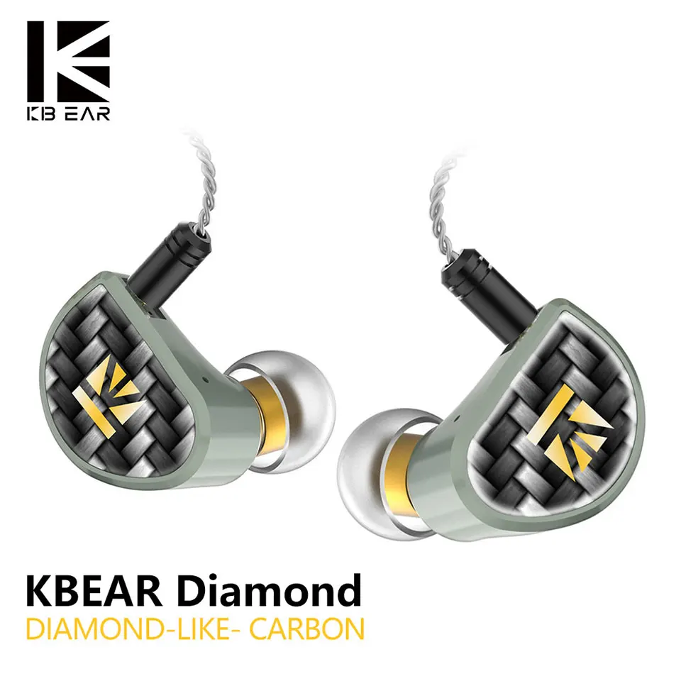 Проводные наушники KBEAR с алмазным покрытием как углеродное (DLC) домашние вкладыши