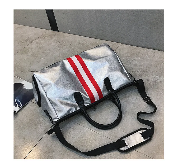 Stripe Decor Waterproof Large Capacity Oxford Travel Bag Unisex Zipper Fitness Gym Handbag Shoulder Messenger Bag Duffle Luggage