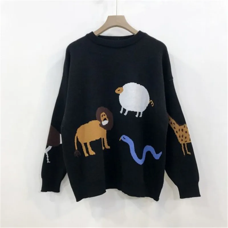 Новинка 2019 свитер женский Осень-зима корейский свободный Ins черный с рисунком