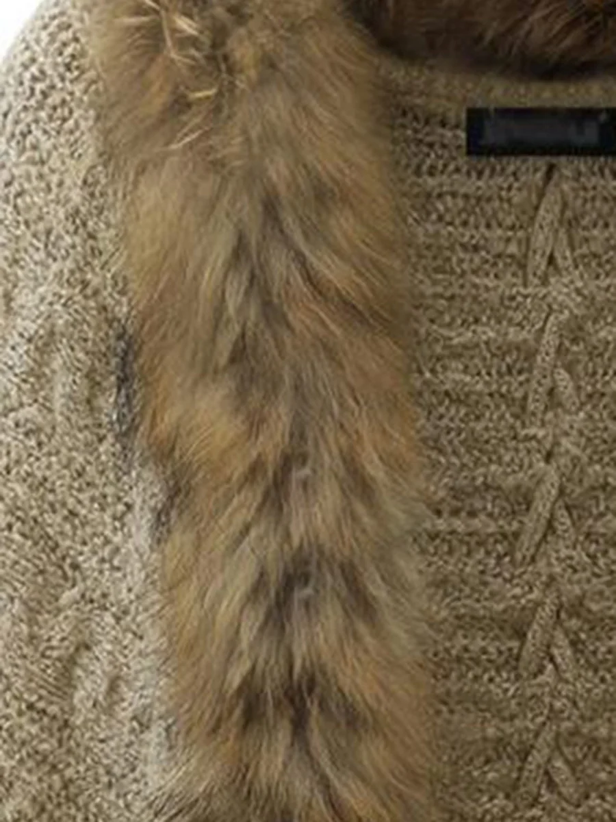 Женская вязаная накидка элегантный зимний свитер кардиган с воротником из