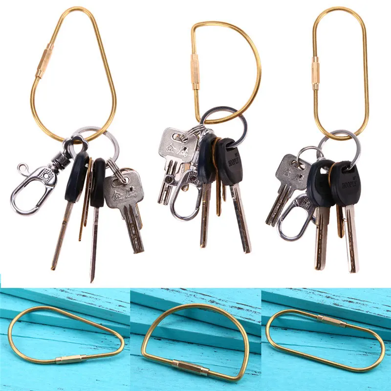 

Brass Keychain With Lock D Key Chain Golden Camping Carabiner Survival Camping Equipment Buckles Hooks Keyring Accessories Gift