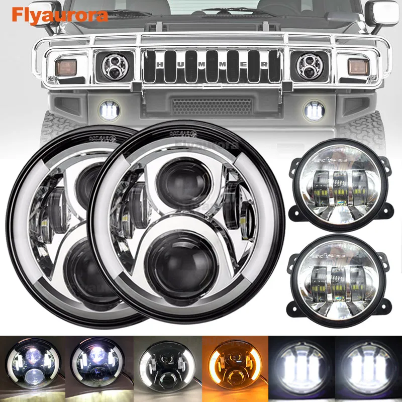 60w sliver combo1 Черный 2 шт. 90 Вт H4 7 дюймов светодиодный головной светильник с парой 4 ''30 Вт передний бампер светодиодный противотуманный светильник противотуманная фара для AM General Hummer 1992~ 2001 - Цвет: 60w sliver combo1