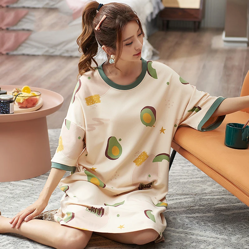 

women nightgowns short sleeve sleepshirts casual spring summer home wear korean style sweet female lounge ulzzang nightdress new
