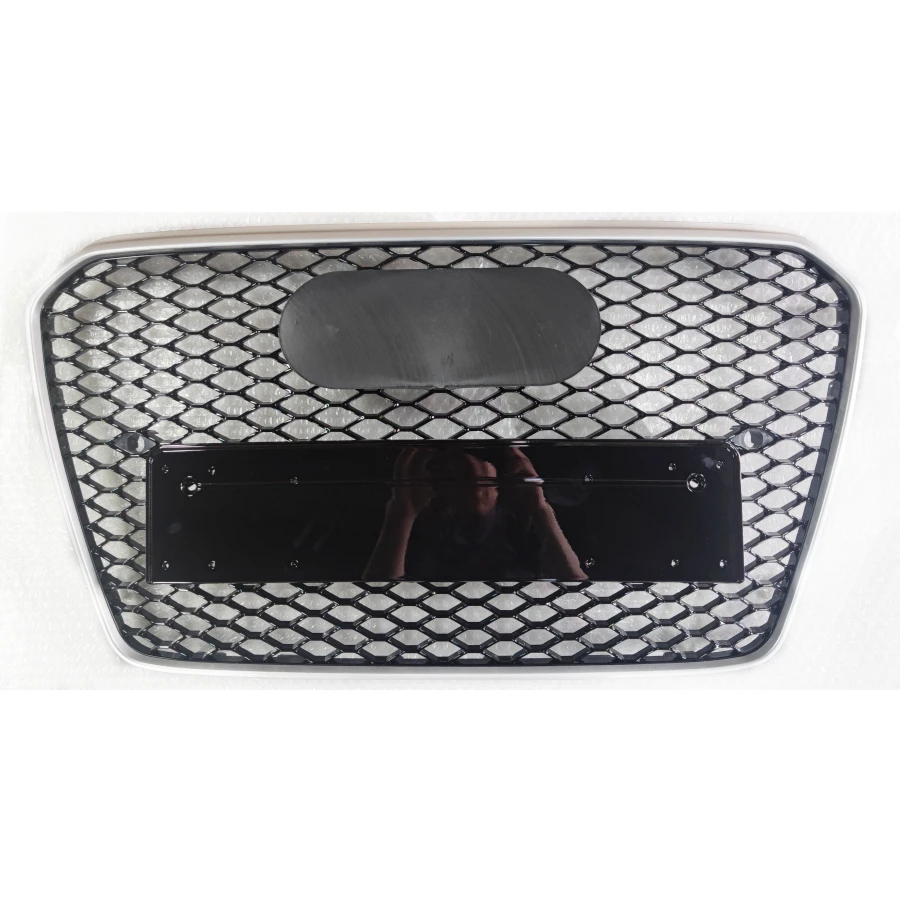 

For RS5 Style Front Sport Hex Mesh Honeycomb Hood Grill Silver Frame Black Grill for Audi A5/S5 B8.5 2012 2013 2014 2015 2016