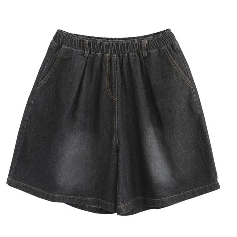 

Summer Women High Waist Denim Shorts Lady Casual Loose Wide Leg Pants Plus Size Elastic Waist Pocket Vintage Jeans KK0136