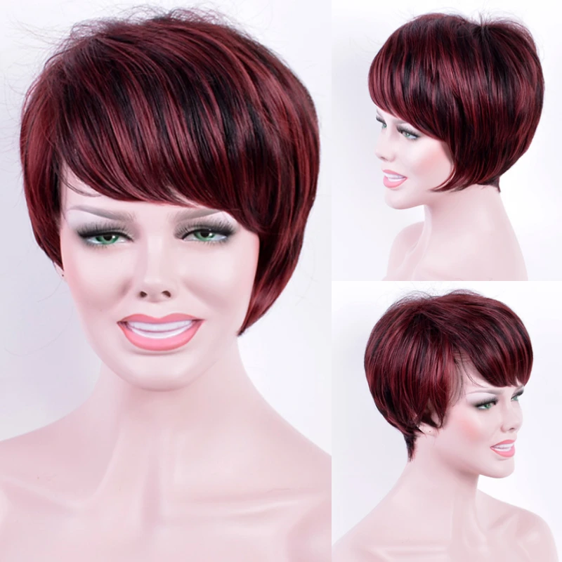 MSIWIGS прямые короткие бордовые парики с челкой Высокая температура волокна
