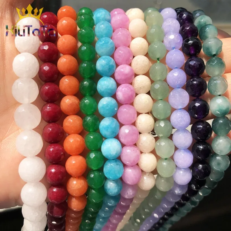 Natural Faceted Chalcedony Jades Stone Beads Colorful Round Spacer For Jewelry Making DIY Bracelet Ear Studs Accessories | Украшения и