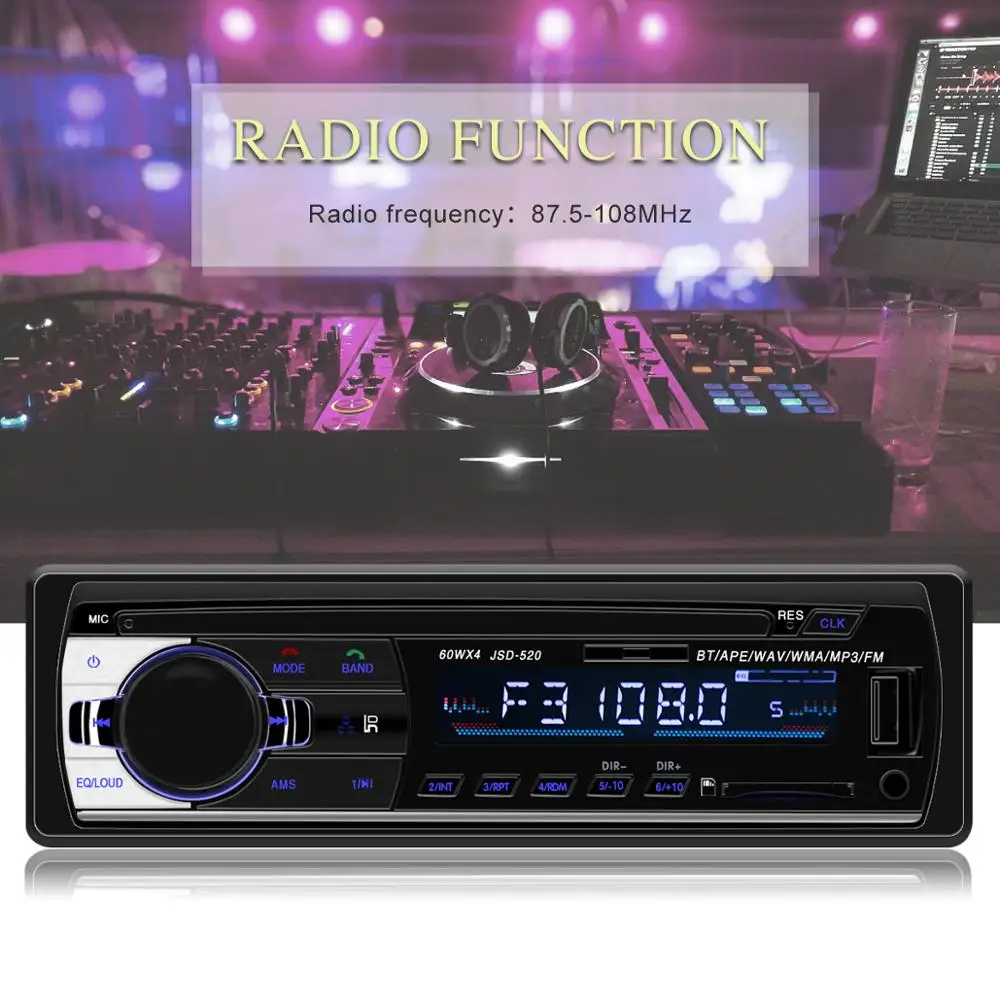 Автомобильное радио JSD 520 12 В Bluetooth автомагнитола 1 Din FM Mp3/MP4 USB MMC WMA AUX TF