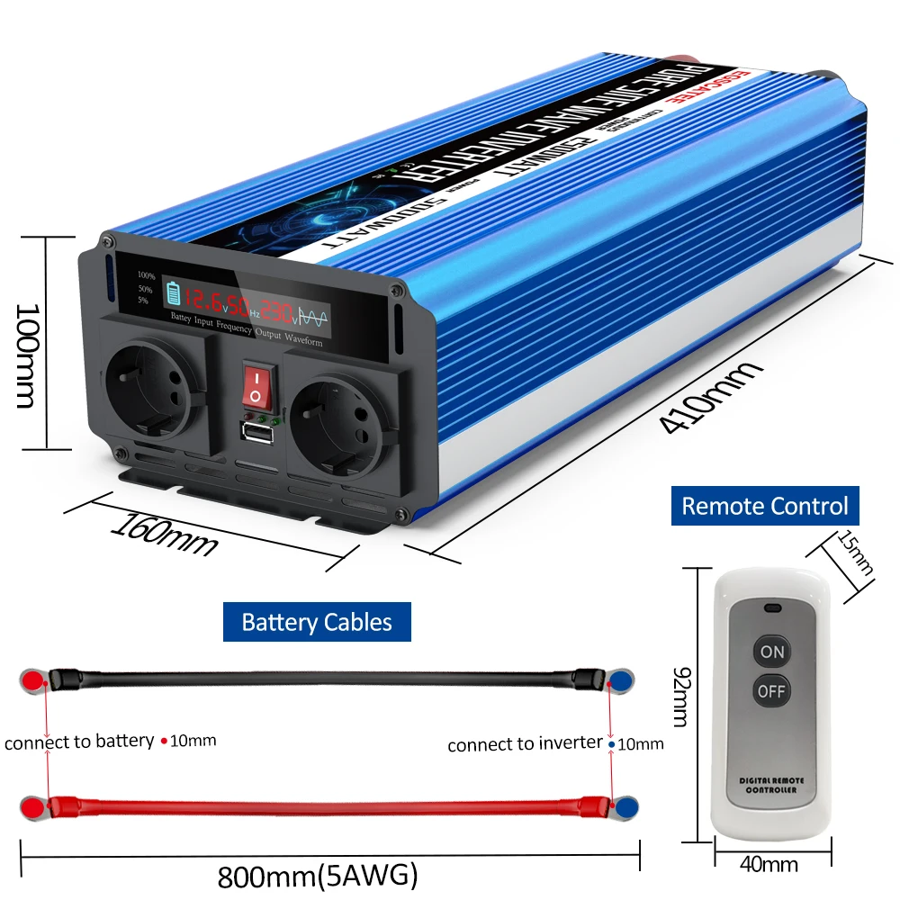 Инвертор немодулированного синусоидального сигнала EGSCATEE 5000 Вт 2500 12 В