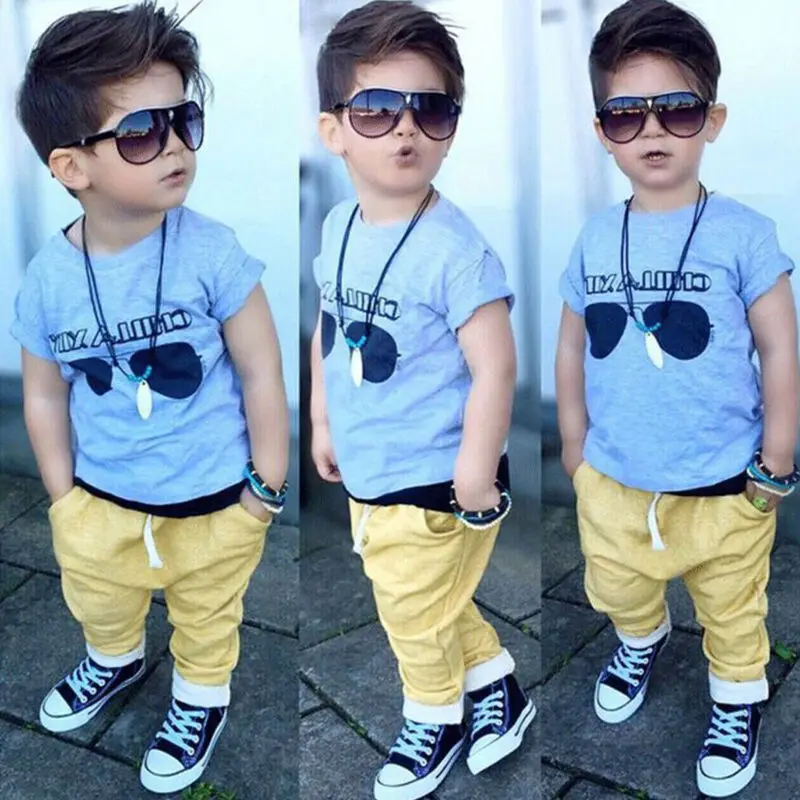 Детская одежда для маленьких мальчиков футболка Топ + длинные штаны комплект