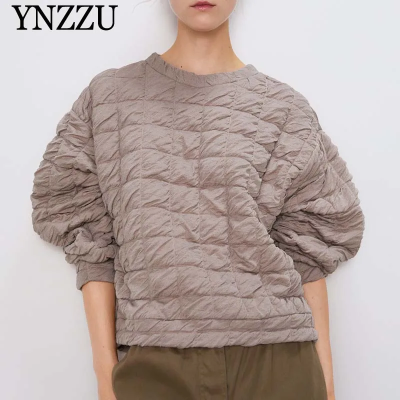 2019 зимняя Женская Стеганая толстовка Свободный пуловер с длинными рукавами топ