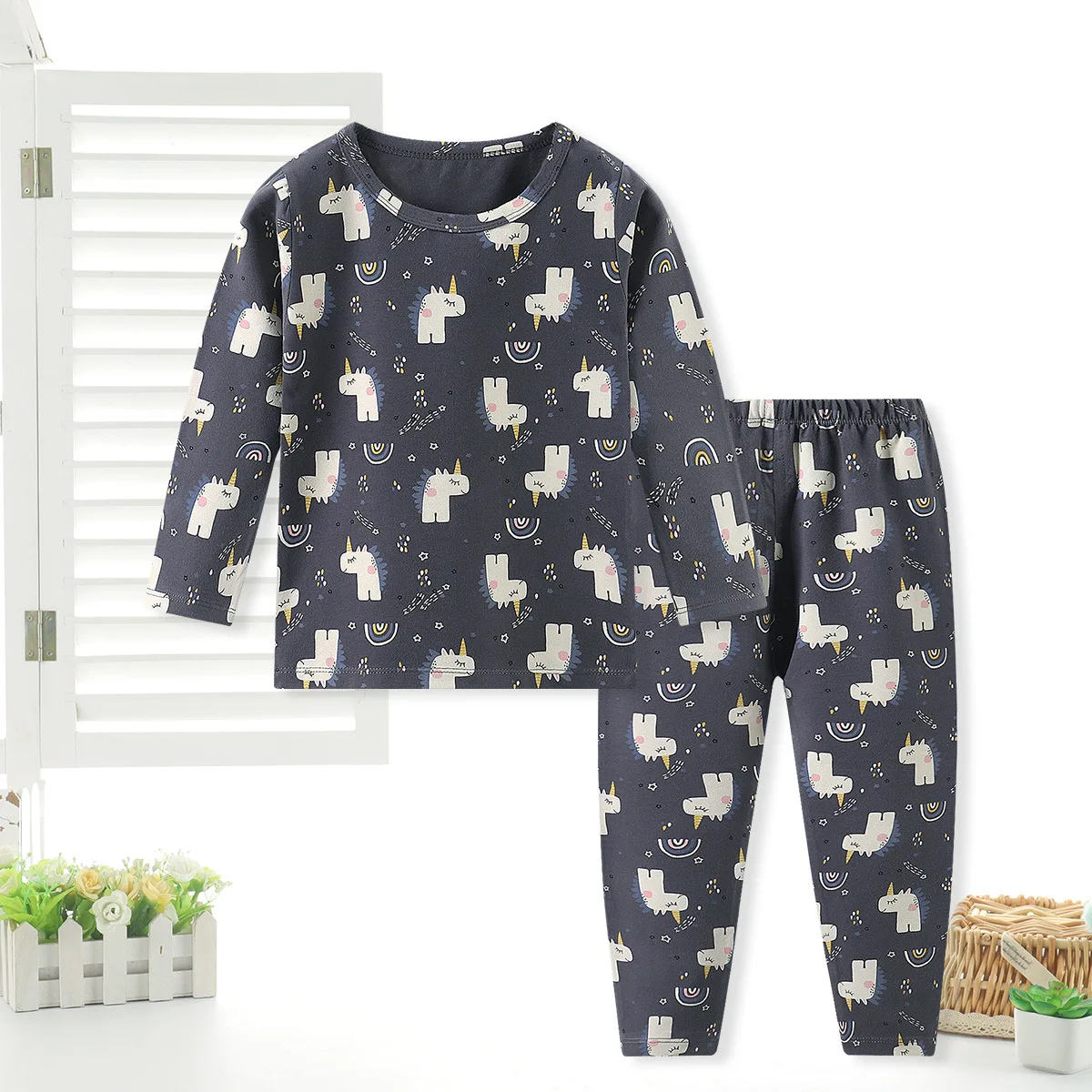 

New Style CHILDREN'S Underwear Suit Pure Cotton Lycra Autumn Children Thermal Underwear Suit Big Kid Long Underwear fu cu.colour