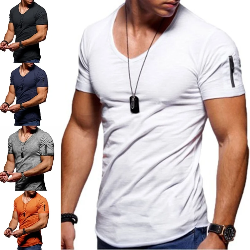 Футболка MXMA мужская с коротким рукавом Однотонная рубашка карманом на молнии