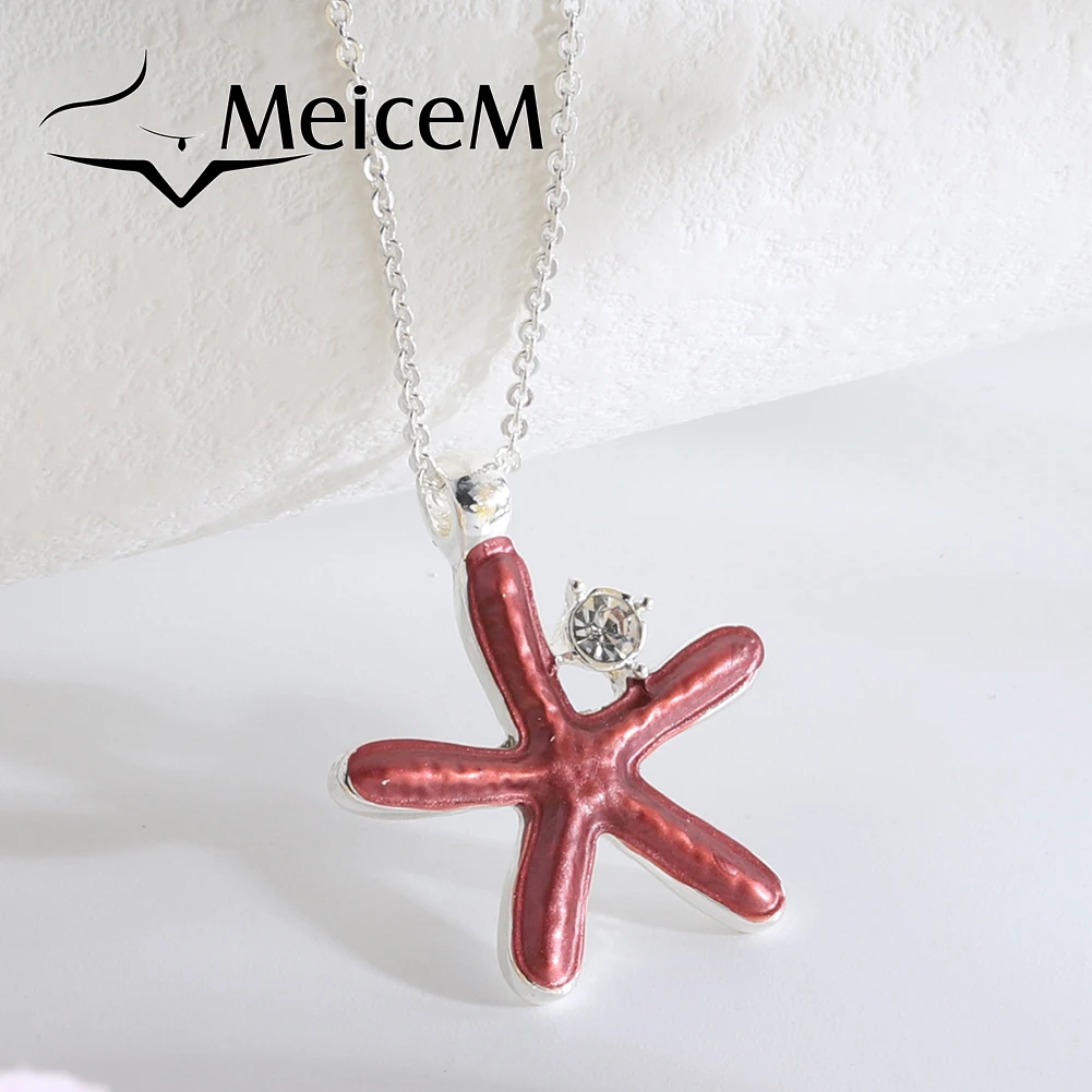 

MeiceM 2021 New Design Pendant Necklace Enamel Alloy Chain Brightly Colored Necklaces Women's Simple Elegant Party Sandy Beach