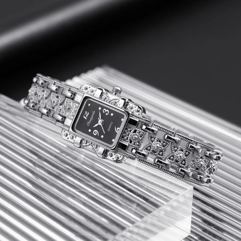 2021 модные женские часы с металлическим браслетом квадратные кварцевые